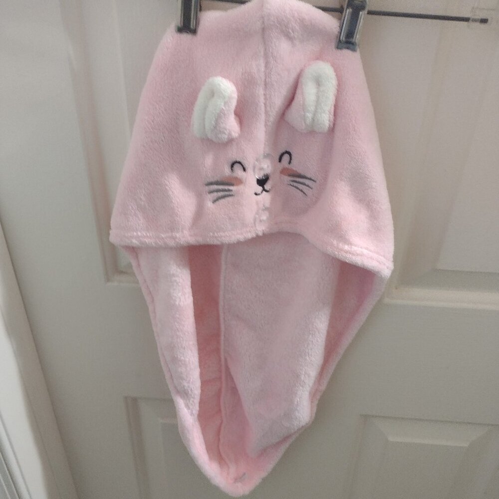 NEW kids hair towel - plush pink kitten motif